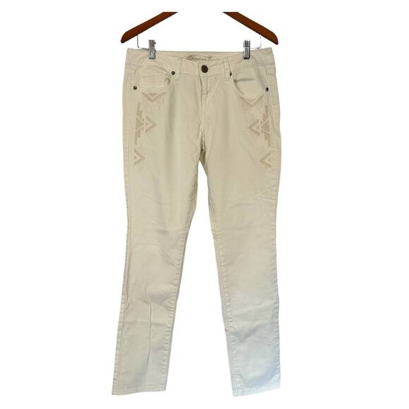 American Eagle Vintage Geometric Aztec Embroidered Ivory Skinny Stretch Jeans 10 - Picture 3 of 13